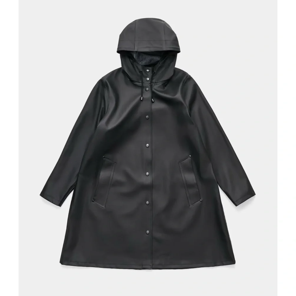 New Stutterheim Mosebacke Raincoat Black Hooded Women's Large